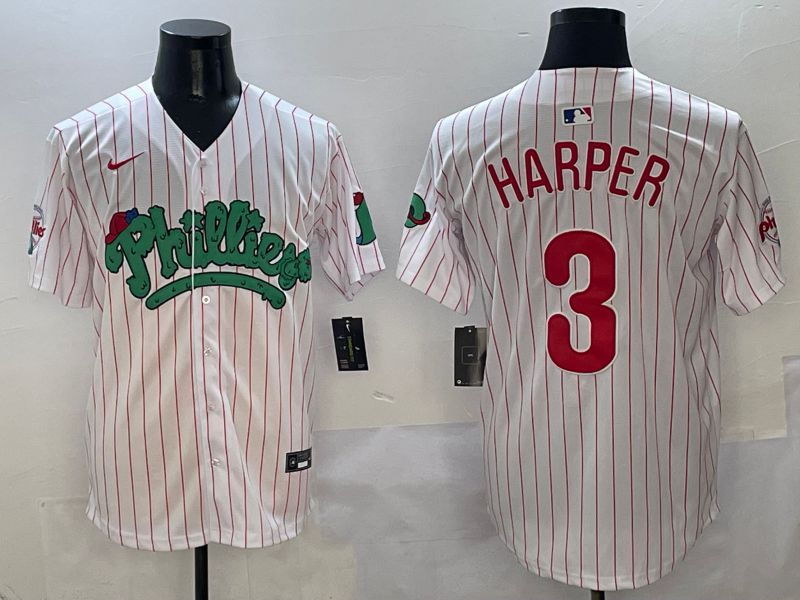 Men Philadelphia Phillies #3 Harper White Stripe Fourth generation Joint Name Nike 2025 MLB Jersey style 1->philadelphia phillies->MLB Jersey